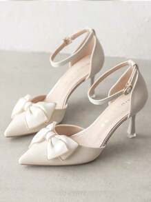 Tacones altos de mujer, zapatos de punta de mujer, tacones de aguja con cordones - Beis - Ver 1