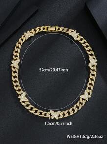 1pc Fashionable Cuban Link Butterfly Fully Rhinestone Necklace, Charming Jewelry Gift For Women - Butterfly - View 4