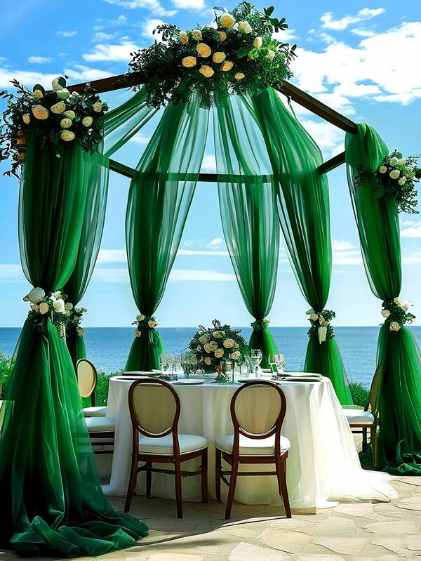 1pc Green Sheer Fabric Wedding Arch - Romantic Large Chiffon Decor, Suitable For Ceremony, Reception And Party Decoration, Perfect Choice For Wedding Party Decoration