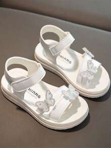 1 Pair Fashion Hook And Loop Decorated Butterfly Princess Shoes For Girls, Anti-Slip, Crystal Ornaments, Assorted Directions, Random Delivery