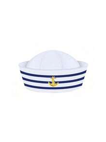 Boné de marinheiro branco vintage, boné militar de aba reta, boné de capitão da Marinha, boné de capitão listrado azul e branco, conjunto de boné de marinheiro e óculos, boné de iate de aba redonda, fantasia para festa, Halloween, Dia dos Namorados, presente, fantasia de verão, fantasia versátil e sexy, acessórios para festa, conjunto de acessórios de fantasia adequado para eventos, festas, praia, férias e uso diário. - Multicolorido - Ver 8