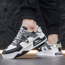 男士厚底增高拼色低帮休闲运动鞋，时尚百搭透气防滑运动鞋 - 黑與白 - 查看 2