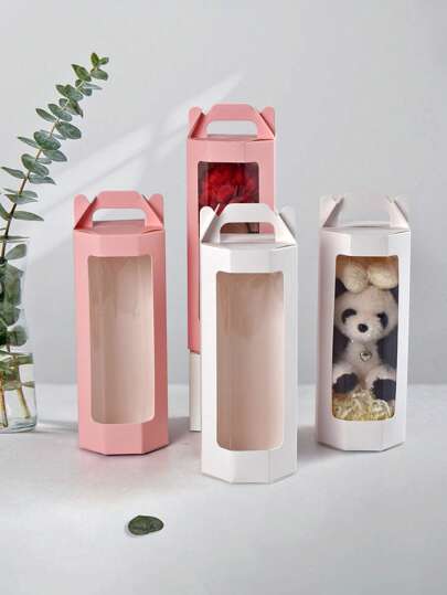 10pcs/5pcs/1pc Minimalist White & Pink Octagonal PVC Transparent Window Gift Boxes, Surprise Gift Creative Display Octagon Boxes, Summer Wedding Favors, Birthday Party Gifts, Memento Boxes, Flower Bouquet Boxes, Suitable For Mother's Day, Wedding Favors, Father's Day, Birthday Party, Back To School, Christmas Party, Daily & Holiday Parties