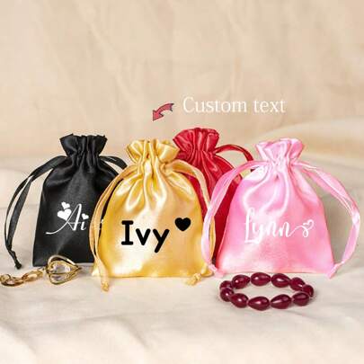 10 PCS Sacos de cetim macios e macios personalizados, sacos de embalagem de joias com cordão para presente de casamento, sacos de joias, sacos de cordão para dinheiro de noiva, sacos de cetim com cordão