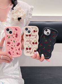 White Pink Black Milky White Creative Wavy Texture 3pcs Cherry Pattern Shockproof Phone Cases Fashion Phone Cases Compatible With IPhone & Galaxy Phones Spring Gift Case,International Version, Not The Domestic Version - Multicolor - View 3