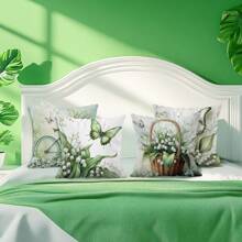 4pcs Lily Of The Valley Butterfly Print Pillowcase Set - 45*45cm Plush Velvet Pillow Cover - Multicolor - View 6