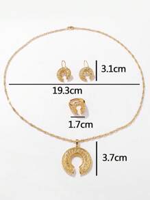 新品复古镀金项链、耳环和戒指套装，镂空制作节日庆典新娘首饰 - 鏤空花 - 查看 2