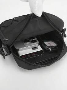 peach tree Nylon Small Sling Bag, Men Shoulder Bag Crossbody Earphone Bag Bucket Bag Light Messenger Bag, Suitable For Teenagers, College Students, Christmas Gift, Business Casual, Large Capacity With Zipper Closure, Great For Office, University, Autumn Gift Sling Bag For Men - Black - View 10