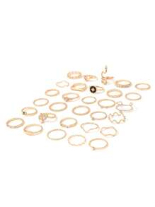 30pcs/Set Fashionable Multi-Element Rhinestone, Faux Pearl & Snake Wrap Rings Set For Women