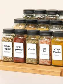 COSANSY NEW 12PCS 24PCS Spice Jars With Labels Glass Spice Jars With Black Metal Caps, 4oz Empty Spice Containers With Lids Square Seasoning Bottles For Spice Rack, Drawer, Cabinet