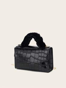 Horizontal Fluffy Crocodile Pattern Wrist Clutch Handbag