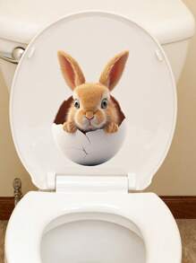 1 pièce Autocollant de décoration de salle de bain avec motif de lapin et d'œuf de Pâques, convient pour le siège des toilettes, le réservoir et l'embellissement de la salle de bain
