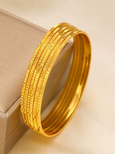 6 chiếc vòng tay vàng 18k mạ đồng thời trang sang trọng dành cho phụ nữ, được phụ nữ Dubai đeo trong cuộc sống hàng ngày, trang sức vàng cho lễ hội, tiệc và đám cưới
