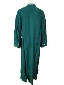 Plus Size Muslim Middle East Long Robe Dress, Abaya Embroidery Sequin Robe, Dubai Women Robe - Green - View 10