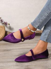 新款秋季女士套脚鞋，绒面尖头套脚百搭工作乐福鞋 - 紫色 - 查看 4