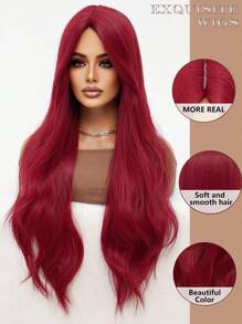 clouder Burgundy Long Hair Wavy Synthetic Wig Women Fashion Red Wig Natural Look Lightweight Breathable Center Parted Bangs Natural Look Heat Resistant Wig Braided Fiber Daily Party Use Elegant Fashion Wig Costume Wig Cosplay 34 Inch