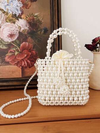 French Pearl Handbag, Shoulder Bag, Beaded Cross-Body Bag, Finished Product, Elegant Lady Phone Bag For Spring/Summer 2025, Elegant Pearl Bag