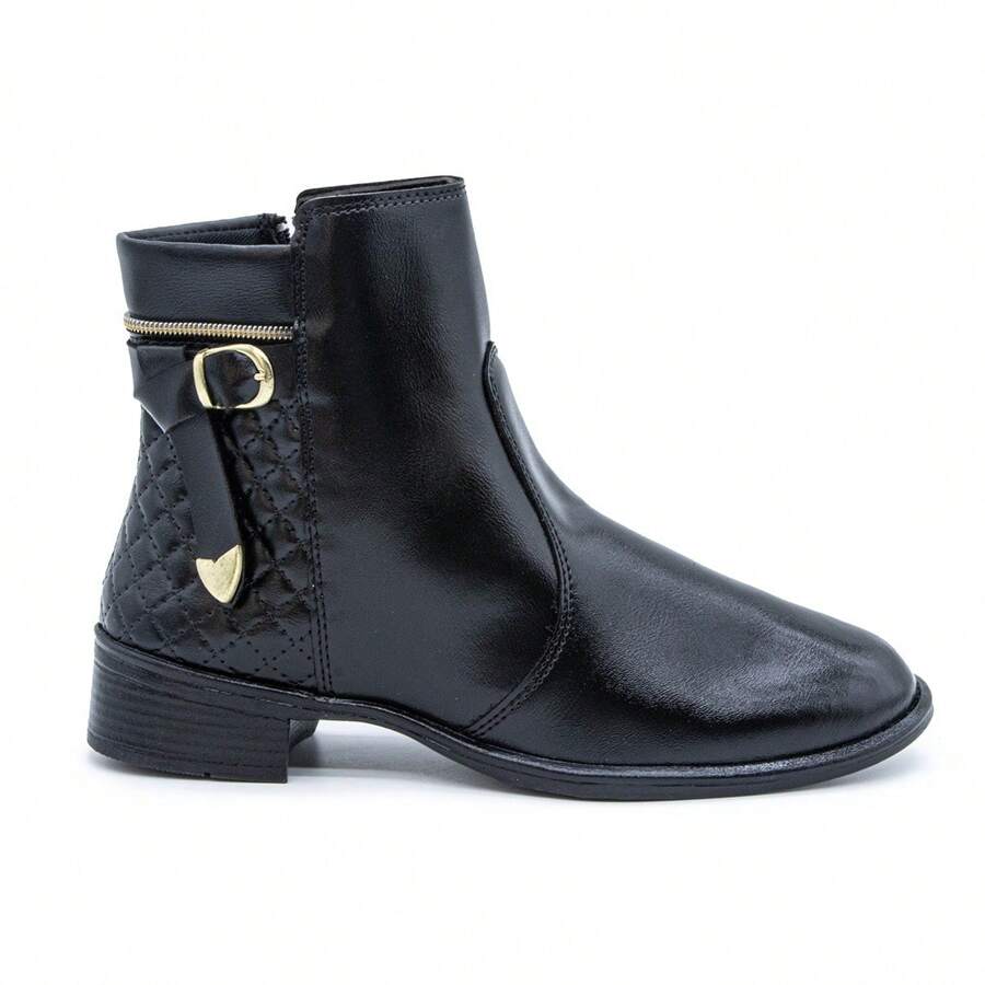 Boots With Zipper And Heart Buckle Low Heel Short Shaft Winter Adjustable Work Everyday Promotion