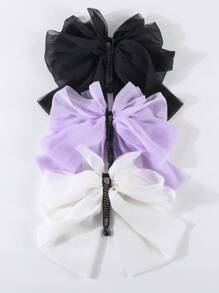 1/3 Pcs French Vintage Style Bow Decor Fashion Chiffon Banana For Women, Hair Accessories For Daily Use