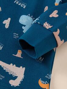 Young Boy All-Over Dinosaur Print Pajama Set, Children Homewear Loungewear - Teal Blue - View 5