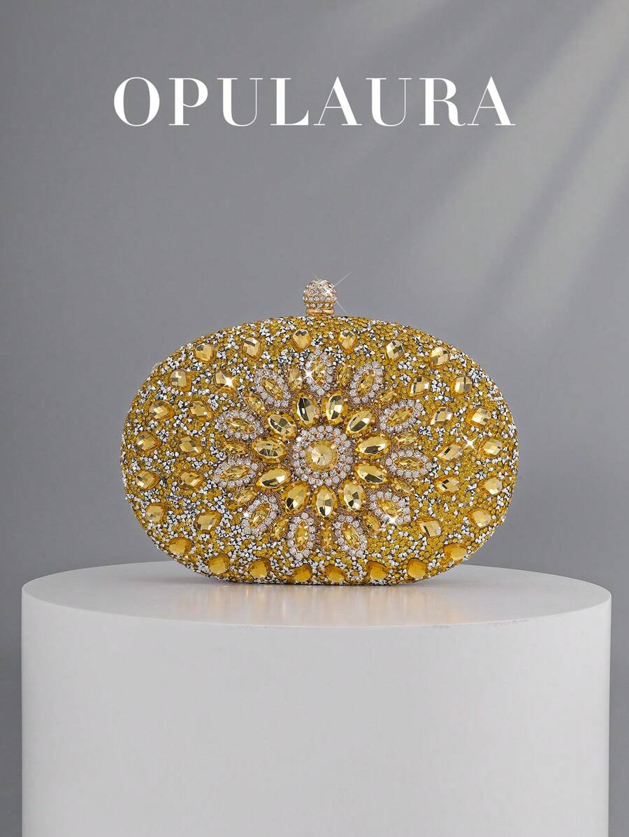 OpulAura 奢华女士闪亮水晶钻石迷你盒式手拿包，闪亮晚礼服派对手提包，时尚正式晚会配饰包，配有可拆卸链条，适合派对/婚礼/正式场合