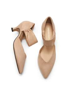 Women's Kitten Heel Pumps Pointed Toe Low Heel Dress Shoes For Work & Weddings, Slip-On Closed Toe Bridal Party Shoes - 杏色 - 查看 6