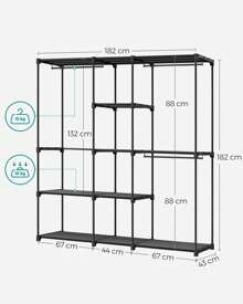 SONGMICS Armoire de Rangement, Penderie Pliable, Dressing, Armoire Métallique, avec Barres de Suspension, Porte-vêtements, pour Vestiaire, Chambre, 182 x 43 x 182 cm, Noir d'encre - Noir - Voir 4