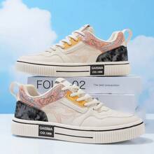 男士春季休闲运动鞋，新款时尚拼色低帮休闲运动鞋，学生滑板鞋 - 黑與白 - 查看 1