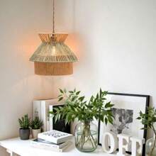 1 chụp đèn bằng dây giấy dệt tay - Vỏ đèn thả phong cách Bohemian cho nhà hàng, quán bar, nhà riêng và phòng trà - Đèn treo trang trí độc đáo và nghệ thuật (Không có nguồn điện) - Nhiều màu - Xem 7