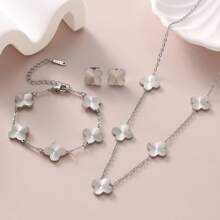 Bộ vòng tay hoa tai hình cỏ bốn lá bằng thép không gỉ đánh bóng thủ công 18K, không gây dị ứng, phù hợp với trang phục hàng ngày của phụ nữ, trang sức quà tặng - Nhiều màu - Xem 17