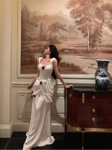 Fashion Elegant Sexy Sweetheart Floral 3D Cut Waist Cocktail Dress, Party Dress, Wedding Guest Dress, Formal Dress, Evening Dress,Gown