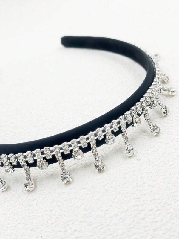 1pc Boho Style Rhinestone Studded Silver Chain Tassel Headband, Luxury Hair Accessory (Chain Position Random)