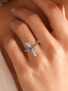 Stylever 1pc Delicate Dragonfly Ring With Colored Zirconia Ladies Jewelry For Women 925 Sterling Silver Ladies Fine Jewelry For Girls Daily Prom Party Decor