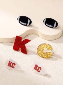 3Pairs/Set Acrylic Earrings, Personalized KC Football Shape Earring Accessories - Multicolor - View 8