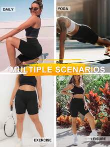 6 Pack Plus Size Biker Shorts For Women, High Waist Buttery Soft Yoga Shorts With Pockets, Non-See Through Summer Workout Shorts Black Set - 6 Đen - Xem 5
