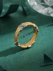 1 件优质欧洲和美国方晶锆石铜 18K 镀金奢华个性化十字交叉双色戒指，女士礼物 - 玫瑰金 - 查看 3