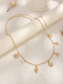 1pc Bohemian Style Ocean Beach Elements Starfish, Shell, Turtle, Seashell Pendant Tassel Waist Chain, Vintage Faux Pearl Pendant Sexy Body Chain, Suitable For Women's Daily Beach Holiday Decoration Jewelry - Yellow Gold - View 9