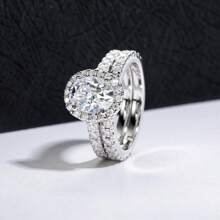 ANU JEWEL 橢圓形莫桑石戒指套裝,結婚銀戒指,訂婚新娘珠寶 - 白色 - 查看 7