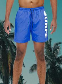 Mens Surf & Beach Print Board Shorts Swim Trunks Mesh Lining Beach Swim Vacation Tropical - Blue - View 2