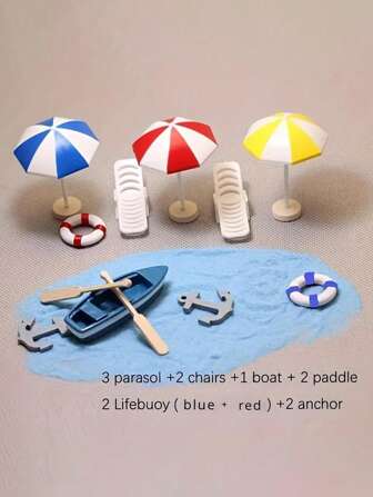 12 件迷你海滩装饰套装、夏季船、遮阳伞装饰、海滩风景装饰品
