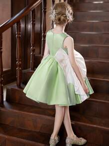 Tween 女童浅绿色蝴蝶结缎面派对礼服、礼服 - 綠色 - 查看 7