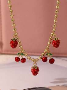 1 件 Y2K 创意时尚优雅甜美酷炫风格铜油滴樱桃草莓吊坠串珠项链女士姐妹饰品礼物适合送礼日常通勤派对约会派对佩戴红色珠宝 - 項鍊 - 查看 1