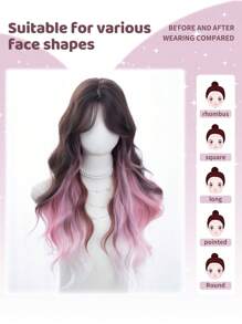 1 Synthetic Heat-Resistant Wavy Wig, Multicolor, 28 Inches Long, Made Of Fiber With Bangs At The Center, Suitable For Daily Use, Natural And Realistic Fake Wig (Excluding Accessories). - Multicolor - View 2