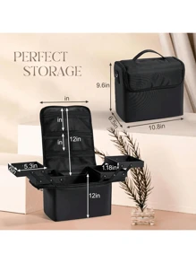 Large Makeup Case, Professional Storage Box With 4 Trays, For Nail Sets And Beauty Tools Such As Brushes, Cosmetic Bags, Adjustable Strap Travel Makeup Organizer, Makeup Pouch, Storage Bag, Travel Toiletry Bag And Skincare Essentials - Black - View 4