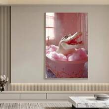 Framed Quality Print| Whimsical Pink Crocodile In Bathtub Canvas Art - High-Definition, Pine Wood Framed | Colorful Floral Dign | Ideal For Living Room, Bedroom, Office Decor | Unique Gift For Family And Friends - Đã đóng khung - Xem 5