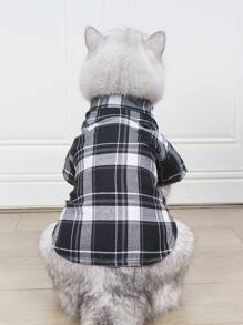 1pc Red Bow Tie & Black White Plaid Pet Shirt Set, Suitable For Indoor/Outdoor Wedding Outfit For Cats & Dogs