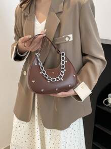 Bolso de hombro minimalista 2025 para mujeres, bolso casual de oficina y viaje debajo del brazo, bolso de cadena de unicolor, adecuado como regalo del Día de San Valentín, bolso de mano de uso diario para mujeres jóvenes, estudiantes universitarias y damas de oficina, perfecto para oficina, escuela, trabajo, negocios y transporte