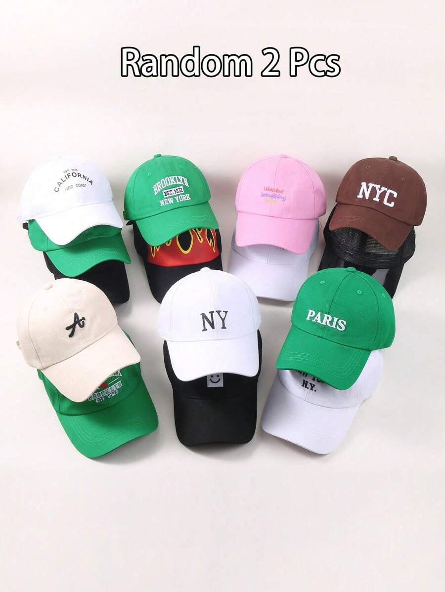 2 件随机男女通用刺绣棒球帽，适合户外运动和旅行，可调节休闲棒球帽