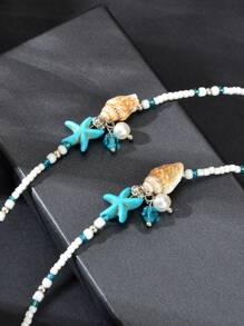 2 Pcs Bohemia Handmade Beads Chain Starfish Summer Beach Anklets Adjustable Vacation Foot Jewelry