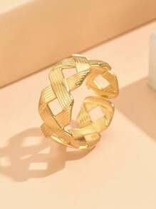 1 Piece Elegant Vintage Braided Stainless Steel Adjustable Open Ring, 18K Gold Plated Non-Fading Jewelry, Women Everyday Wear